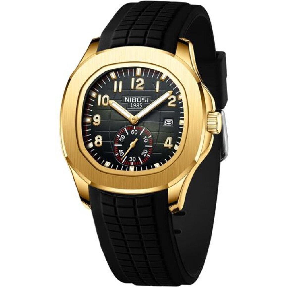 Analog Military Watch for Men Black Silicone Strap
